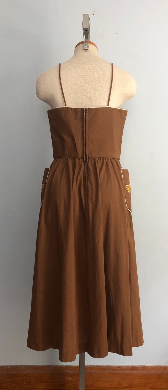 Vintage 50s Butterfly Sun Dress / Brown Full Circ… - image 8