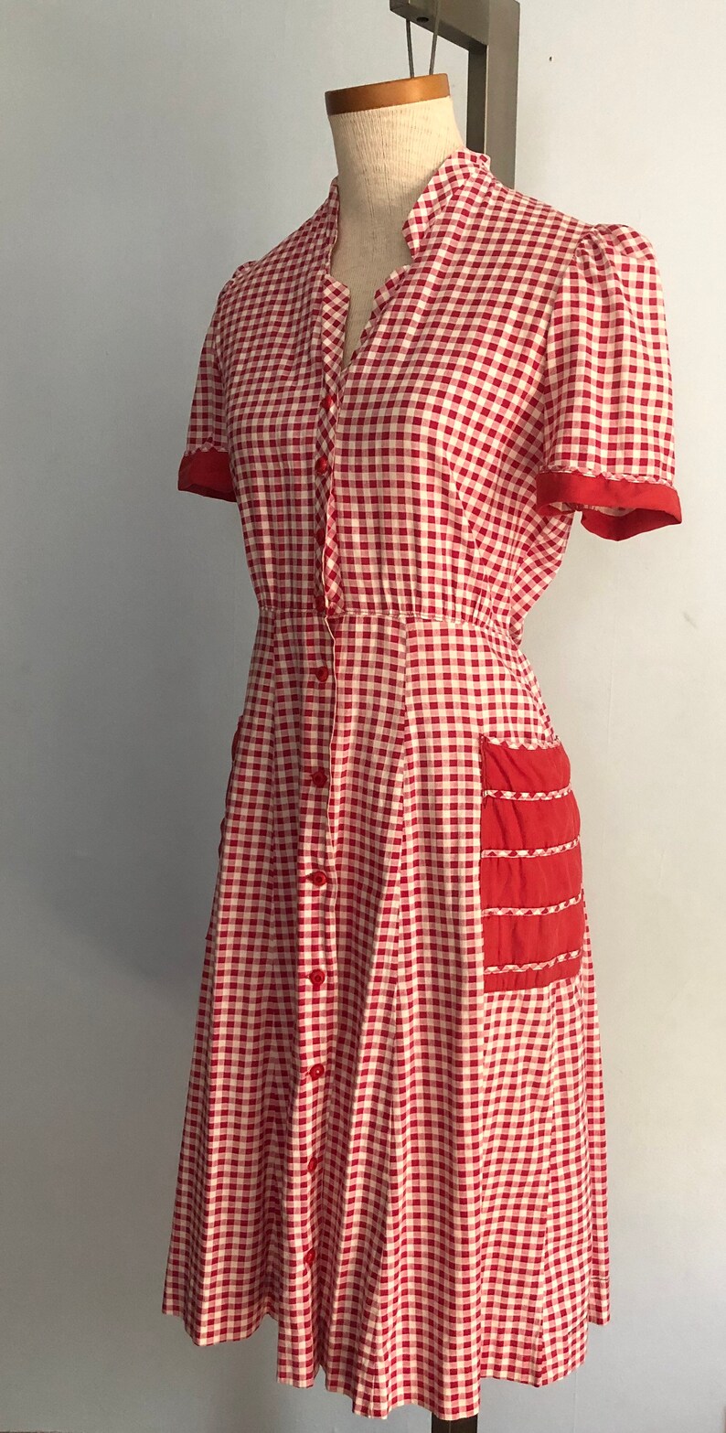 Vintage 40s Gingham Dress / 1940s Checked Red and White Dress | Etsy