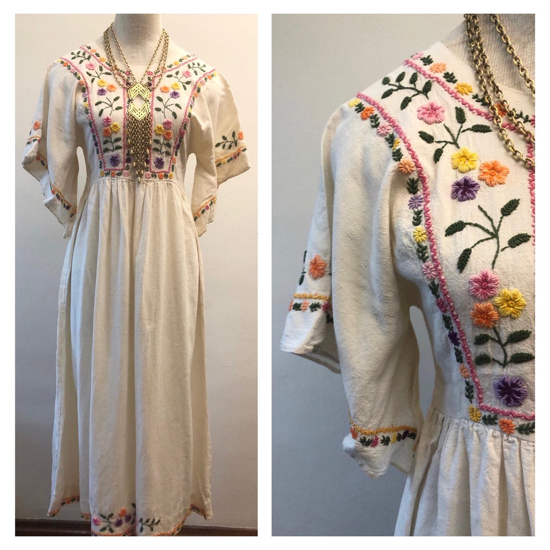 Vintage 60s 70s Hippie Dress / Boho Bell Sleeve Dress / Festival Folk ...