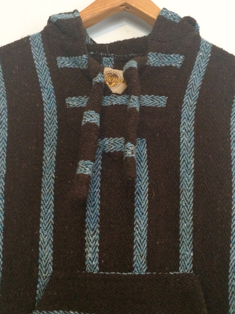 Vintage Mexican Baja Hoodie / Drug Rug / Surfer Sweatshirt / Mens Small