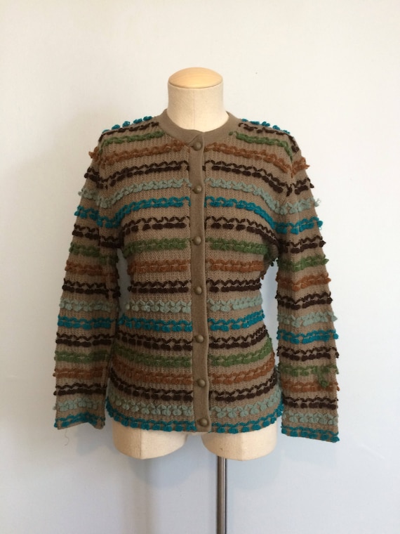 Vintage 60s Nubby Cardigan Sweater / Earth Tone T… - image 9