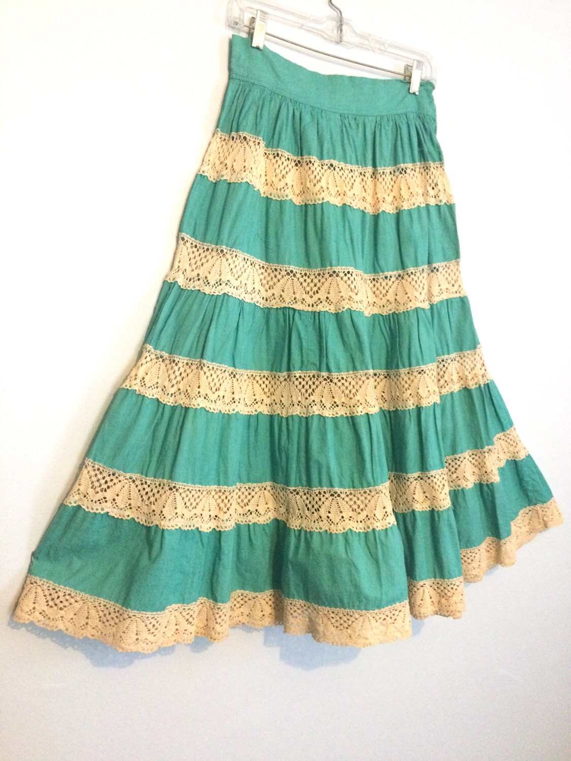 Vintage 50s Crochet Circle Skirt / Turquoise Blue Linen Lace - Etsy