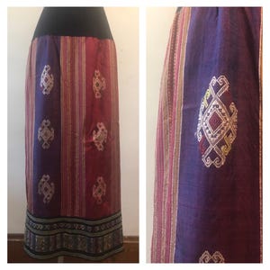 Vintage 70s woodstock boho wrap skirt / purple hippie maxi skirt / bohemian long skirt