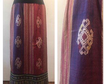Vintage 70s Boho Wrap Skirt: Purple Bohemian Maxi