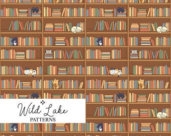 Library Cats Seamless Pattern • Book Lover Fabric Design (Digital)