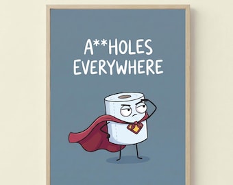 Grappige badkamer kunst aan de muur, superheld toiletpapier print, sarcastisch badkamerbord, humoristisch citaat poster, eigenzinnig decor gastenbad