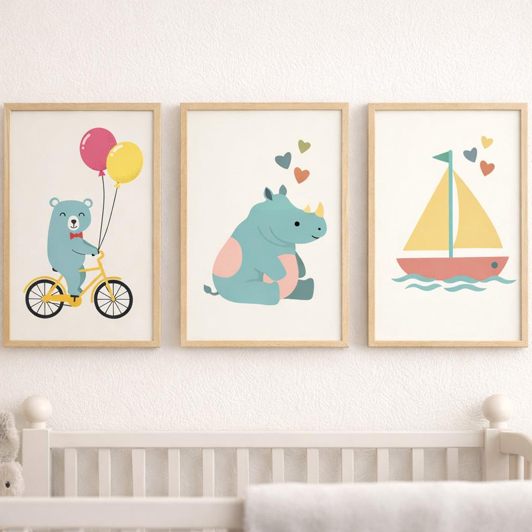 Nursery Wall Art Set of 3, Baby Animal Prints, Nursery Decor, Bear ...