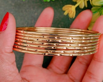 Handmade Half Hammered Solid Brass Bangles: Set Of 7, Women Jewelry