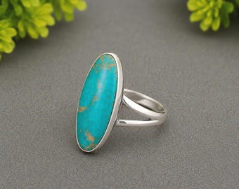 Kingman Turquoise Statement Ring, Sterling Silver Oval Boho Jewelry