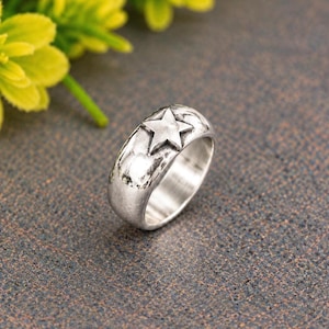Handmade Sterling Silver Star Ring: Chunky Statement Band, Men's Jewelry