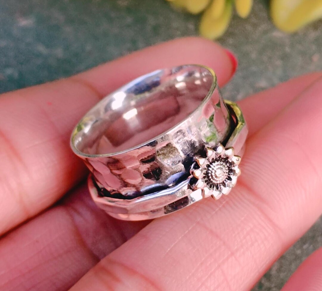 Handmade Sterling Silver Flower Spinner Ring: Fidget Thumb Ring - Etsy
