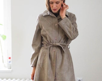 vintage 80s faux suede trench coat size S M