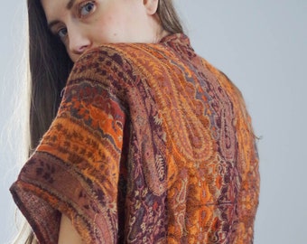 Vintage 1970s wool paisley poncho