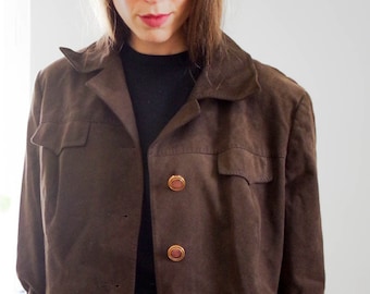 vintage 70s faux suede brown swing jacket size M