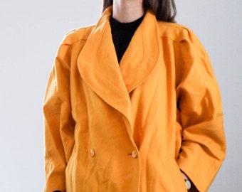 SALE Vintage 80s mustard yellow double breasted wool car coat size S- L