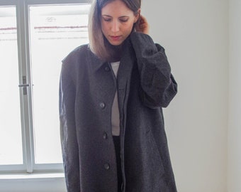 Vintage 70s charcoal grey wool Loden coat size L