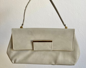 Vintage 60s "Eggshell" cream leather purse with gold detailing