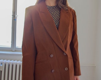 Vintage 80s brown camel structured double breasted blazer