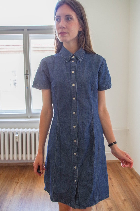 white christmas dresses Fitted Denim Button Down Dress Blue Denim / Small (0/2)
