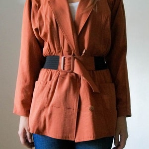 SALE Vintage 80s rust lighweight double breasted belted blazer jacket size S M image 2