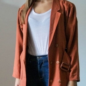 SALE Vintage 80s rust lighweight double breasted belted blazer jacket size S M image 4