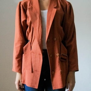 SALE Vintage 80s rust lighweight double breasted belted blazer jacket size S M image 1