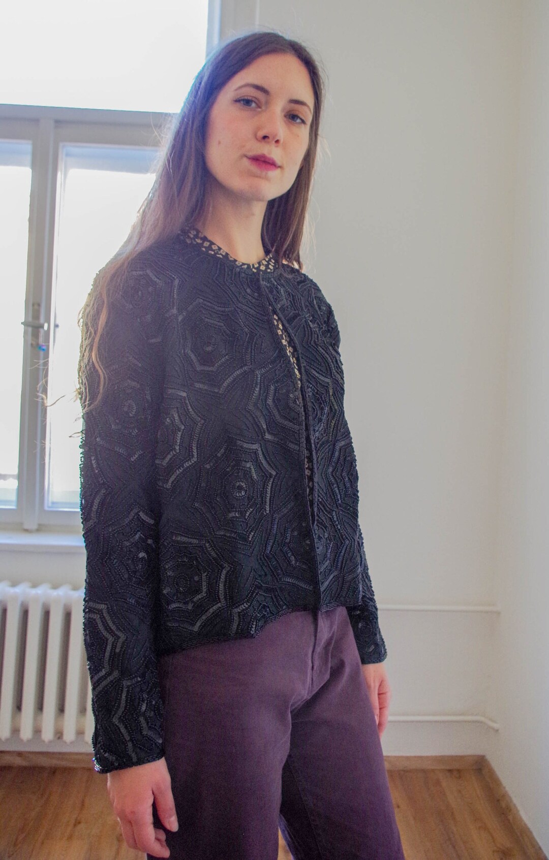 Evening Jackets For Cocktail Dresses Vintage 80s Black Silk Pattern Jacket With Sequins Evening Jackets For Cocktail Dresses Vintage 80s Black Silk Pattern Jacket With Sequins