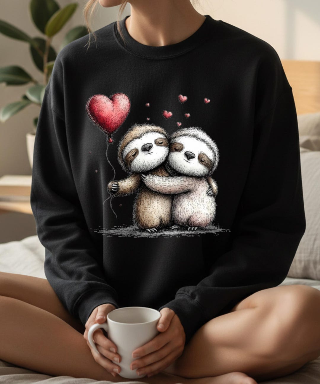 Sloth Love PNG, Hugging Sloths, Valentine Heart Balloon (digital ...