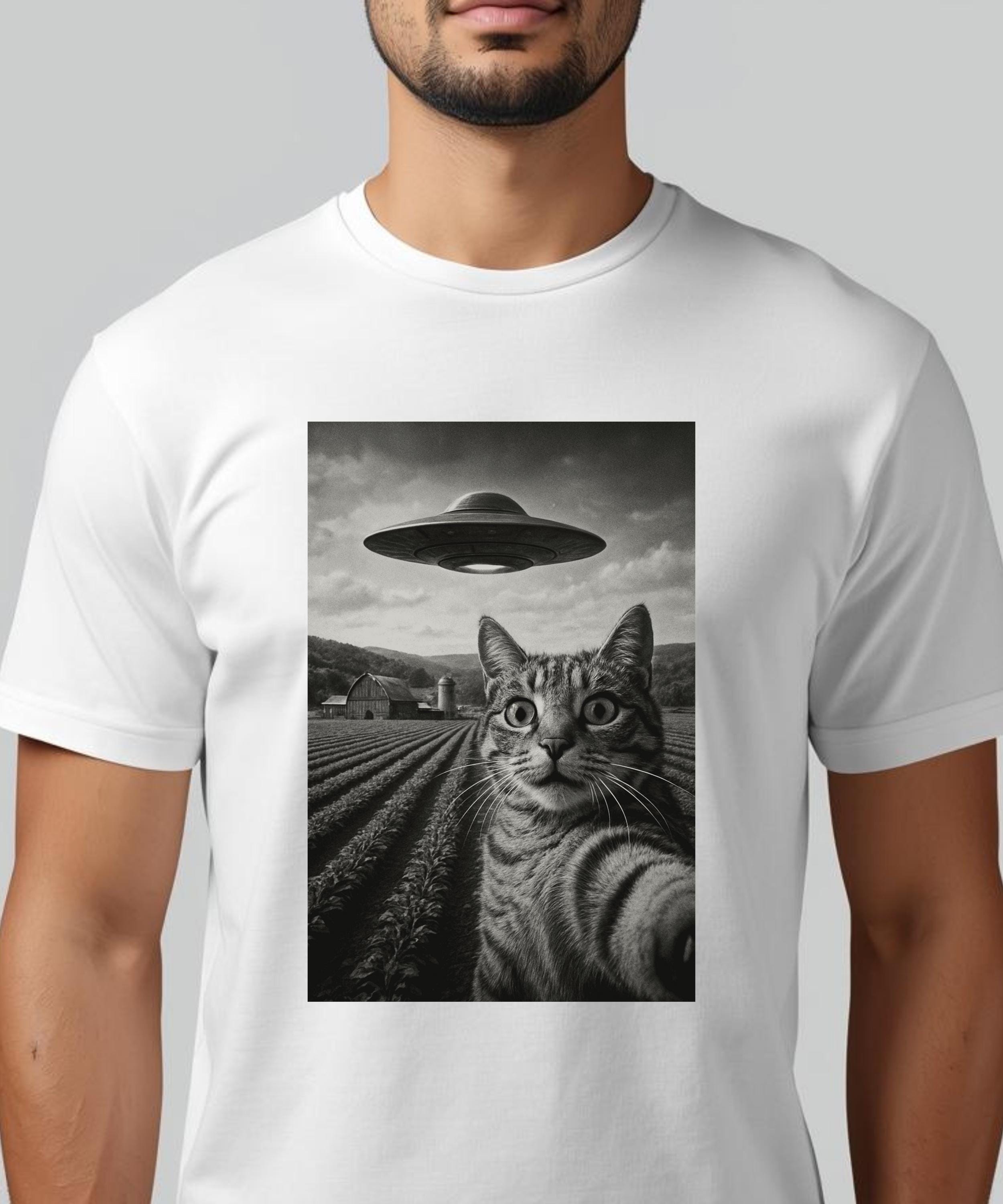 Alien Cat PNG, UFO Cat Art, Surreal Cat Illustration, Sci Fi Farm Cat ...