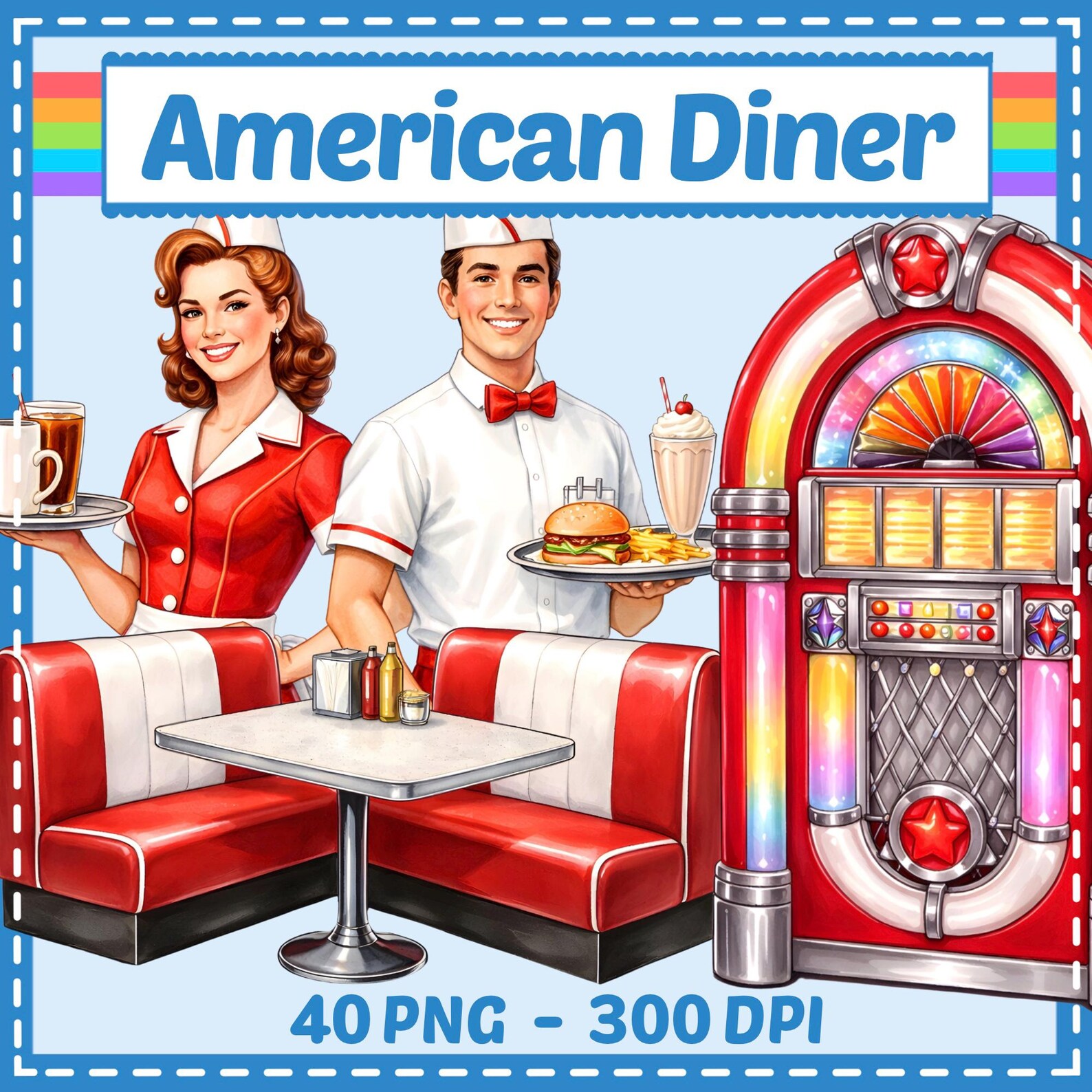 American Diner Clipart 40 PNG, Greeting Card, Pastel Graphic, Cross ...
