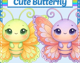 Cute Butterfly Clipart, 21 PNG, Baby Shower, Kids, Stickers, Planners, Cross Stitch Patterns, Digital Download, Sublimation, Commercial Use