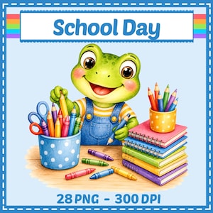 Imágenes prediseñadas de lindos amigos de la escuela 28 PNG, acuarela de pato, rana, gatito, cordero, ratón, búho, columpio, casillero, patio de juegos, descarga digital instantánea transparente