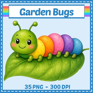 Kawaii Garden Bugs Clipart 35 PNG, Cute Bee Butterfly Ladybug Caterpillar Snails Transparent Digital Downloads, Sublimation Stickers Journal