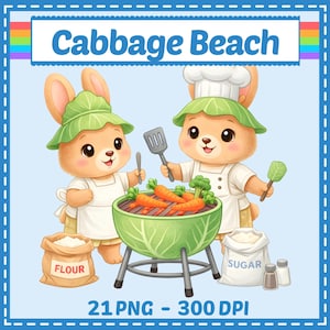 Klipart - Cabbage Beach, 21 PNG, projekty letnie, projekty dla dzieci, naklejki, planery, haft krzyżykowy, pobieranie cyfrowe, sublimacja, wykorzystanie komercyjne