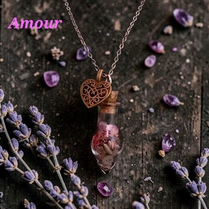 Zauberglas – Hexerei – Phiole der Intention – Kristalle und Pflanzen – Zaubertopf-Halskette – Hexenamulett – Hexenschmuck