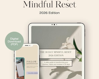 30 Day Mindful Reset Ebook | 2026 Wellness Reset | Self Care Challenge | Mindfulness Journal Prompts | Wellness Printable | Digital Guide