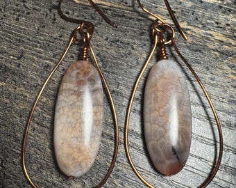 Genuine Crazy Agate Oval Hoop Earrings