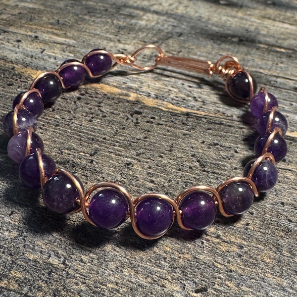 Purple Tiger's Eye Bracelet – Copper Wire Wrapped Gemstone – Artisan Boho Jewelry