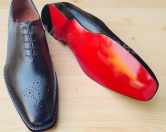 Christian Louboutin Black Leather Oxford Shoes, Red Sole Dress Shoes for Men