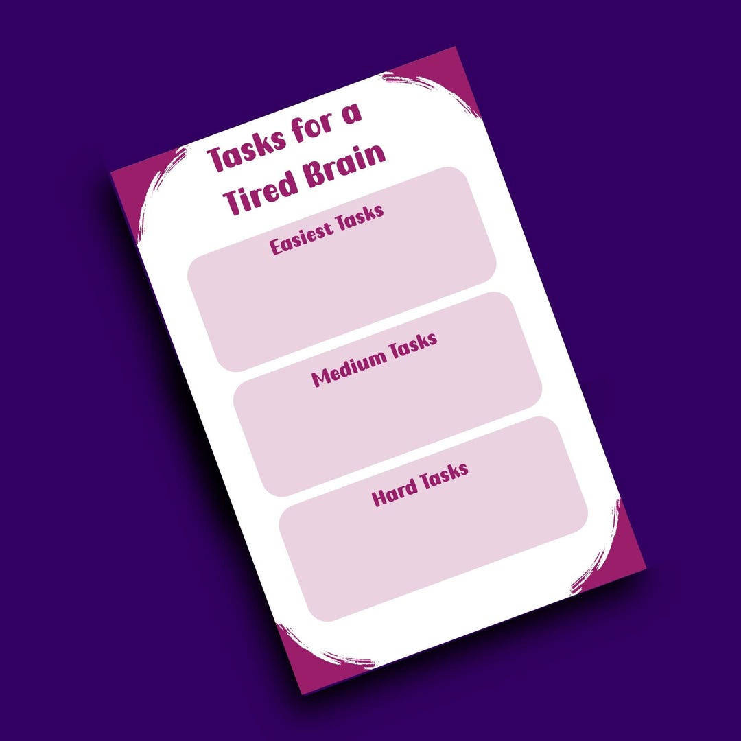 Tasks for a Tired Brain Notepad, ADHD & Burnout Friendly to Do List ...