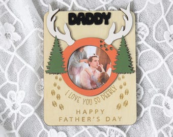 Personalized Fathers Day Gifts, Custom Photo Fridge Magnet for Daddy, Deer Antler Daddy, I Love You So Deerly Plaque, Dad Birthday Gift