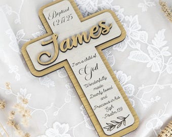Personalized First Holy Communion Gift, Floral Baptism Cross, Custom Name Wood Sign, Christening Gift for Girl, Nursery Decor