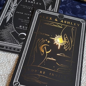 Unique Silver Foil Tarot Card Save the Date, Personalised Save the Date card for Wedding & Events