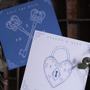 Serrure de mariage classique et clé "Retenez cette date", carte "Retenez cette date" personnalisée pour mariage et événements