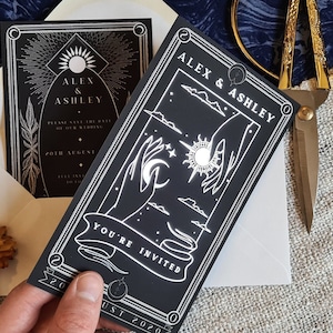 Carte de tarot unique en feuille d'argent "Retenez cette date", carte "Retenez cette date" personnalisée pour mariage et événements