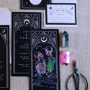 Unique Foiled Tarot Card Invitation Suite 'Til Death Do Us Part', Personalised 3 piece set for Wedding & Events image 1