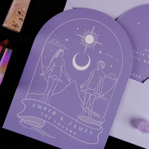 Carte de tarot "Retenez cette date" THE LOVERS, carte "Retenez cette date" personnalisée pour mariage et fiançailles