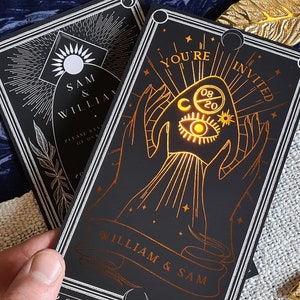 Unique Copper Foil Tarot Card Save the Date, Personalised Save the Date card for Wedding & Events