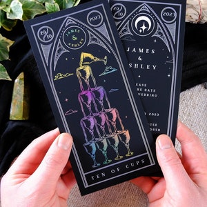 Réservez cette date « Dix tasses » déjouée, carte de tarot personnalisée « Réservez cette date » pour mariage et événements