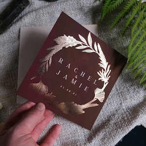Couronne "Retenez cette date" unique en feuille d'or rose, carte "Retenez cette date" personnalisée pour mariage et événements